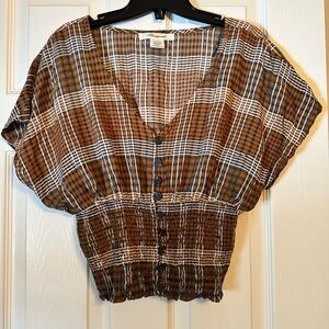 Brown Plaid Women's Top